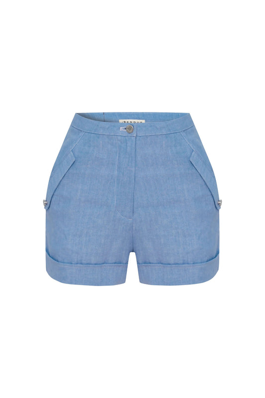 JENDUE Amara Denim Linen Shorts - High-Waisted Comfort by Jendue US