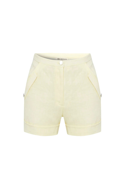 JENDUE Amara Denim Linen Shorts - High-Waisted Comfort by Jendue US