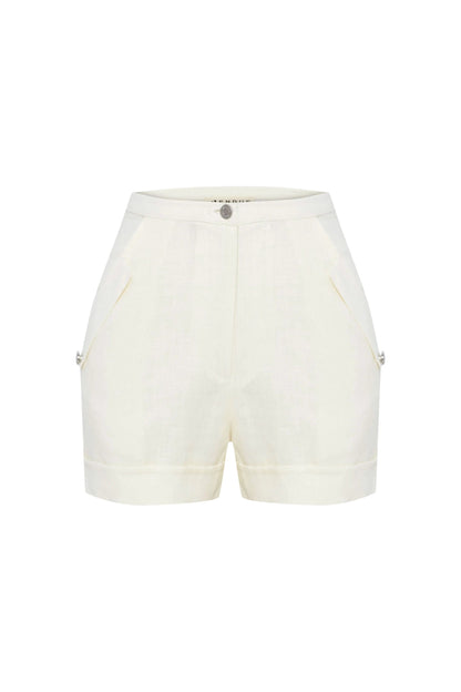 JENDUE Amara Denim Linen Shorts - High-Waisted Comfort by Jendue US