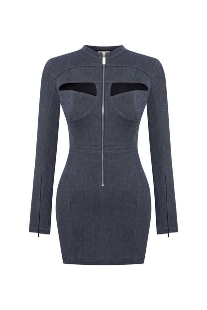 JENDUE Aurora Denim Dress - Chic Cut-Out Mini by Jendue