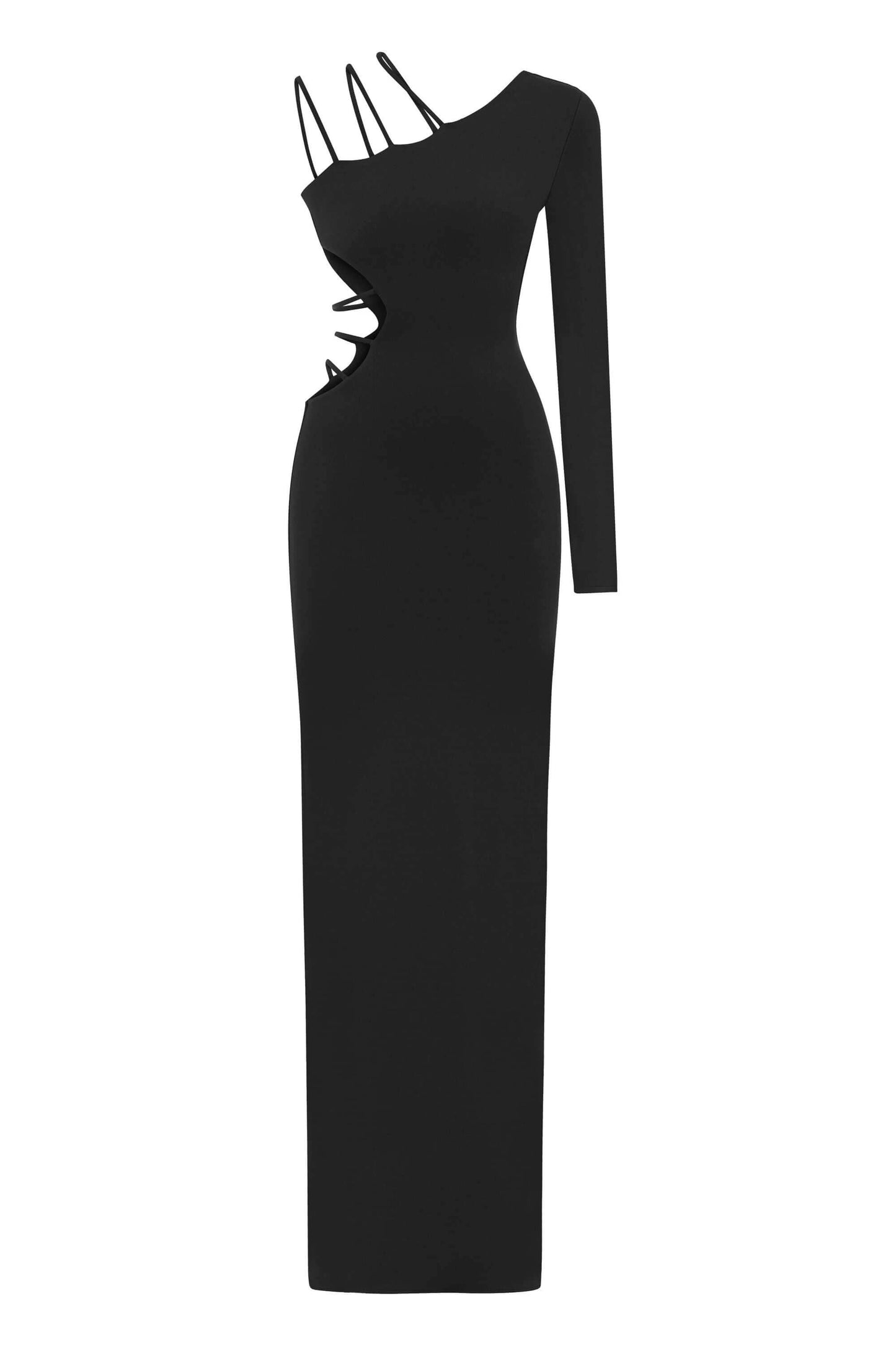 JENDUE Aurora One Shoulder Denim Maxi Dress - Elegant Blue Cutout Gown by Jendue