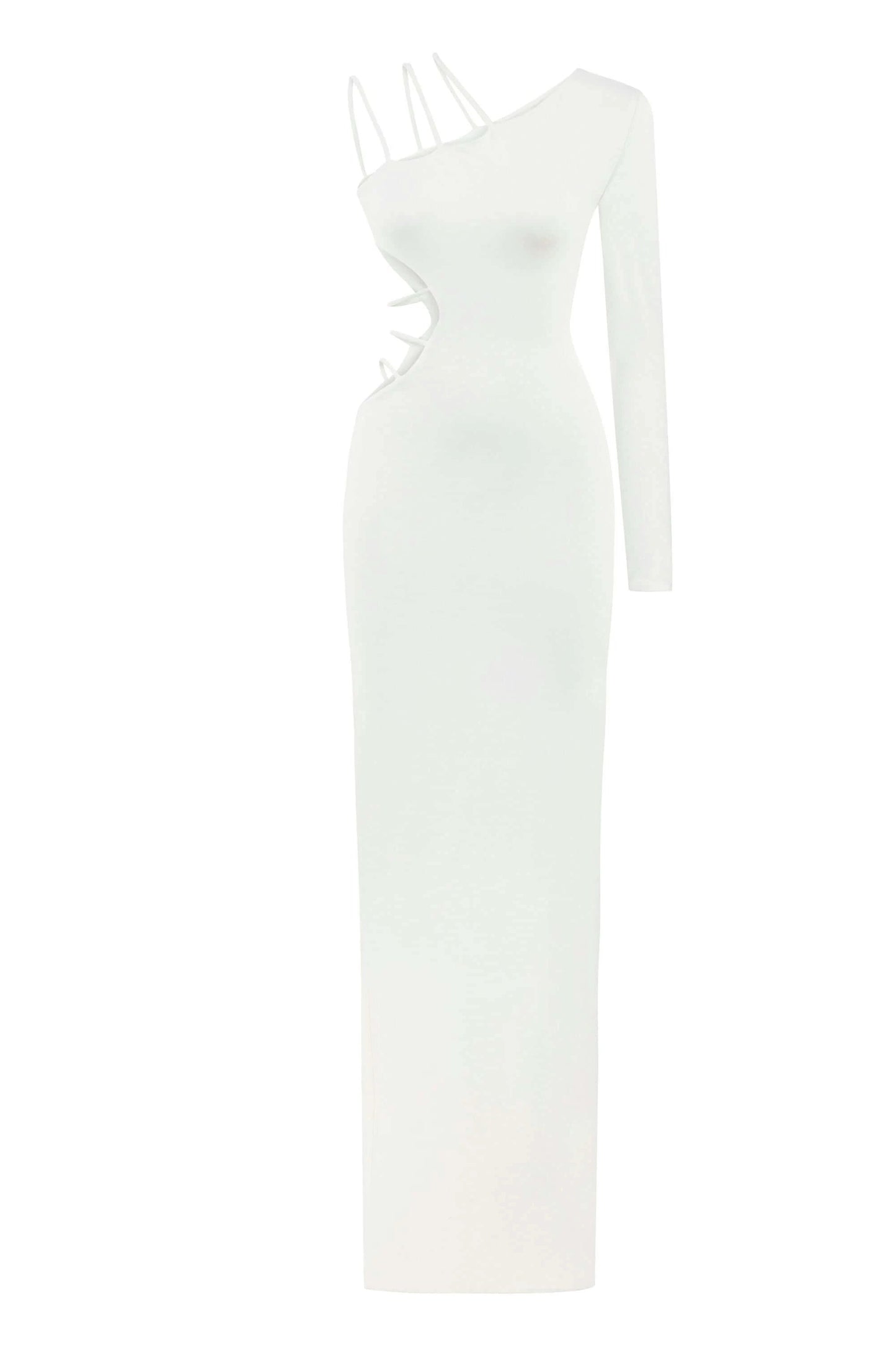 JENDUE Aurora One Shoulder Denim Maxi Dress - Elegant Blue Cutout Gown by Jendue
