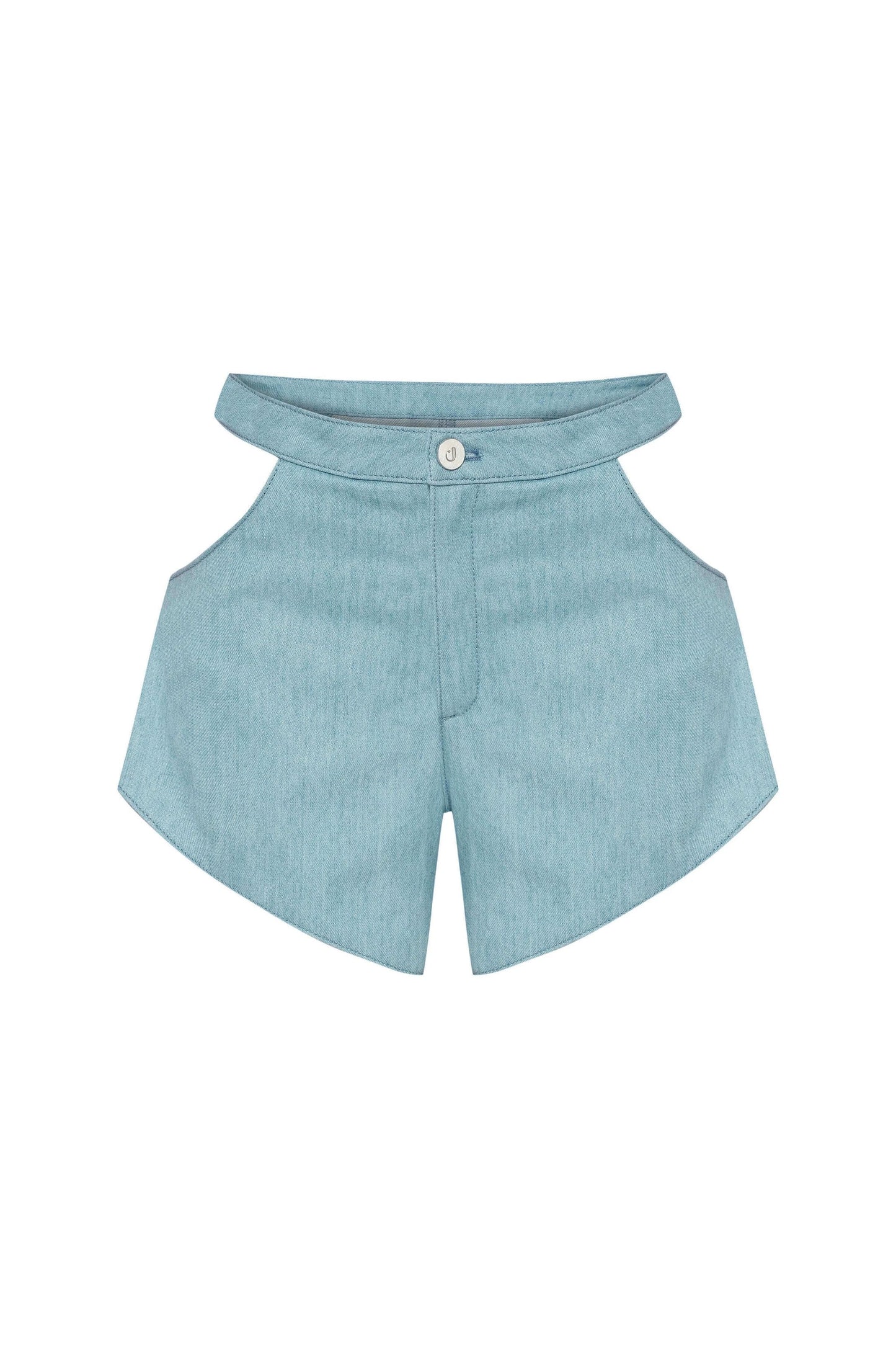 JENDUE Belinda Asymmetrical Cut-Out High-Waist Denim Shorts by Jendue US
