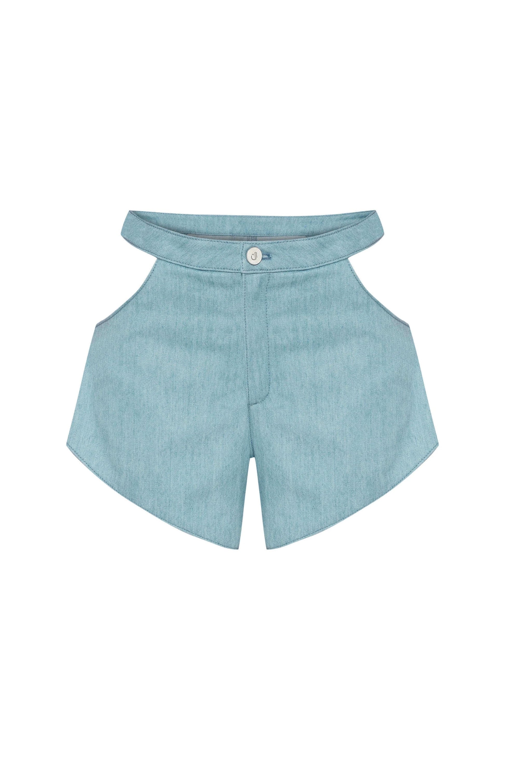 JENDUE Belinda Asymmetrical Cut-Out High-Waist Denim Shorts by Jendue US