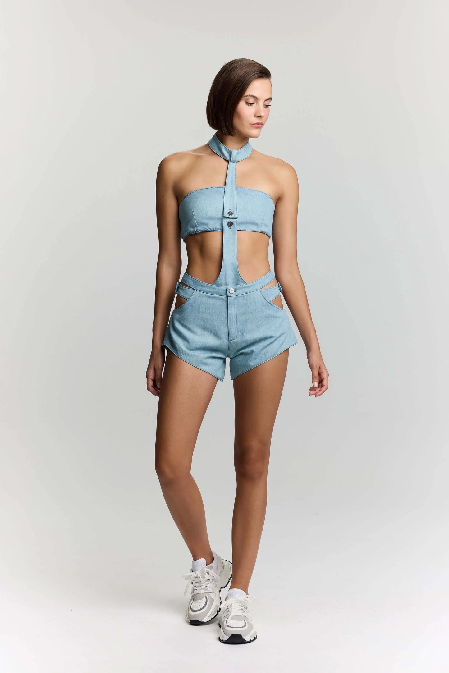JENDUE Belinda Denim Bodysuit - Chic Cut-Out Design by Jendue US