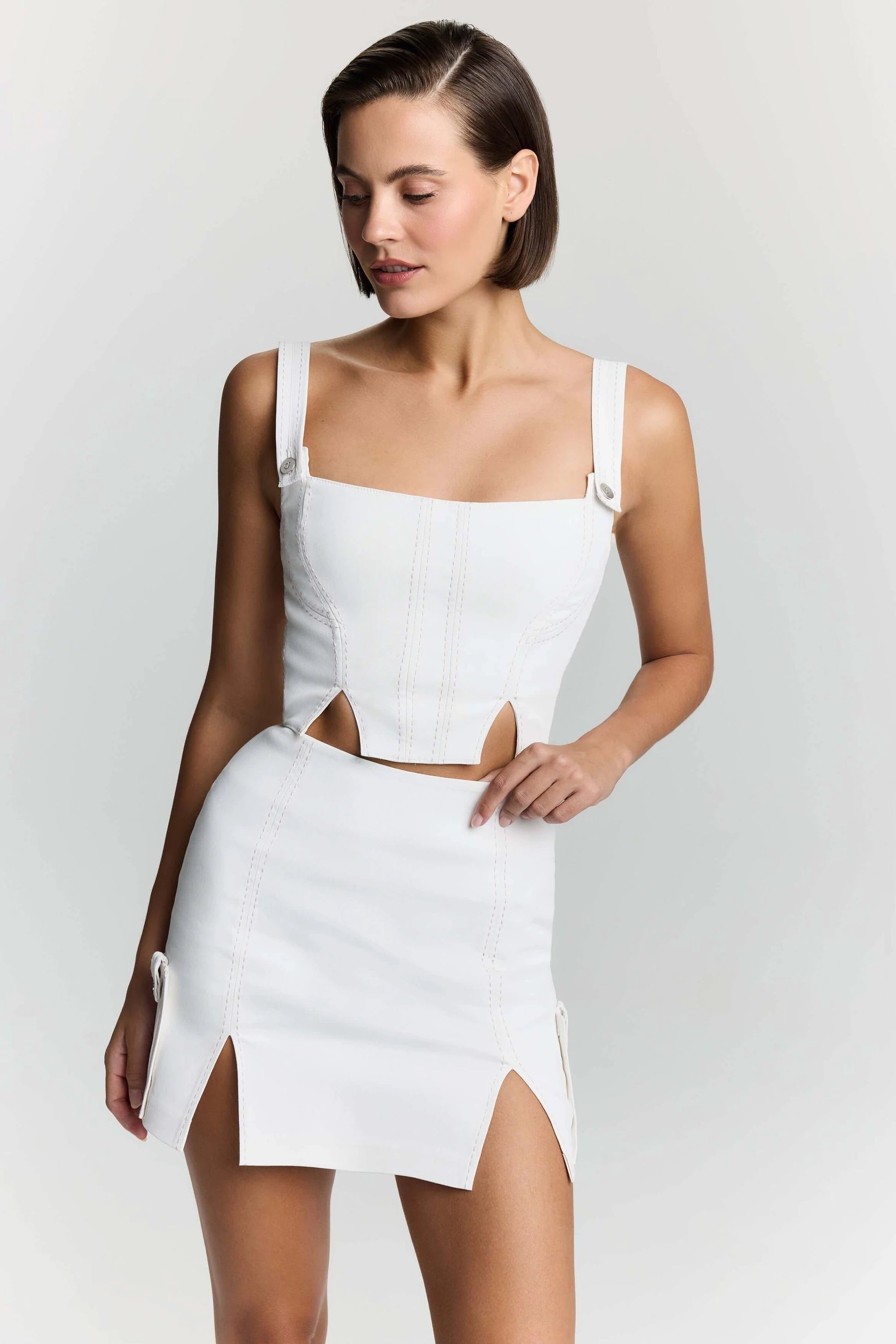 JENDUE Catalina Denim Mini Skirt - White | Shop Online by Jendue US