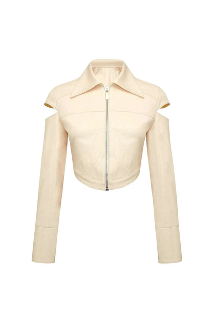 JENDUE Chaby Cropped Denim Jacket - Women's Cutout Shoulder by Jendue