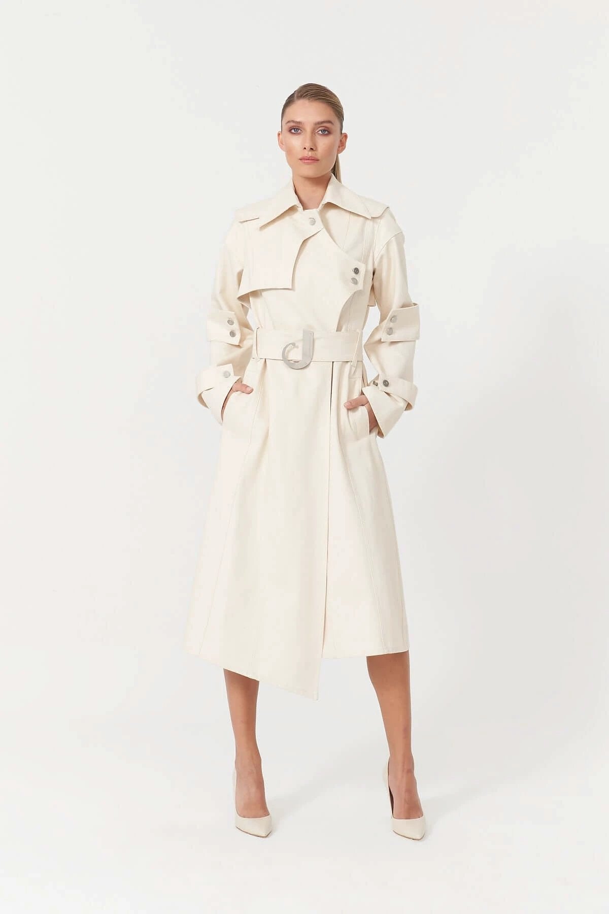 JENDUE Chaby Denim Jacket Trench Coat - Women's Long Coat by Jendue