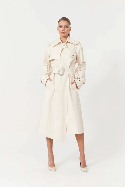 JENDUE Chaby Denim Jacket Trench Coat - Women's Long Coat by Jendue
