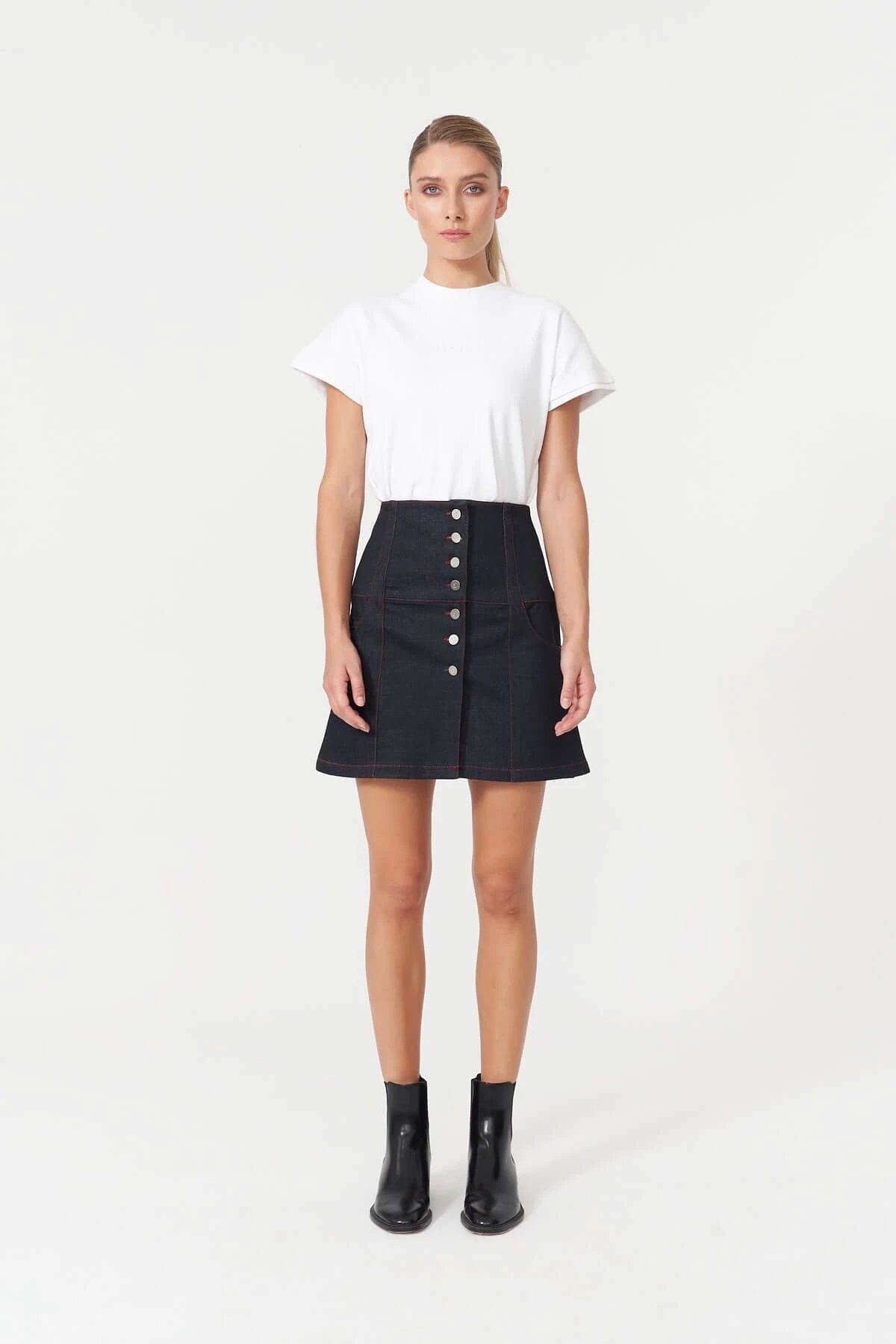 JENDUE Chaby Denim Mini Skirt | High-Waist A-Line by Jendue