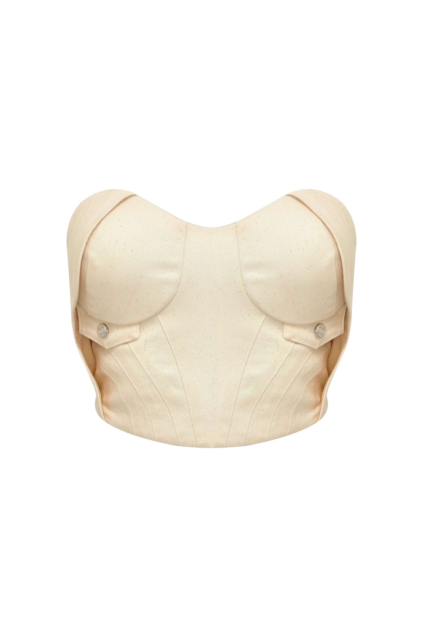 JENDUE Chaby Light Denim Corset Crop Top | Strapless Bustier by Jendue