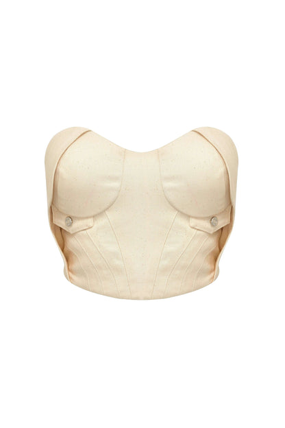 JENDUE Chaby Light Denim Corset Crop Top | Strapless Bustier by Jendue
