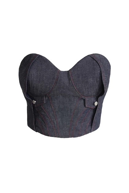 JENDUE Chaby Light Denim Corset Crop Top | Strapless Bustier by Jendue