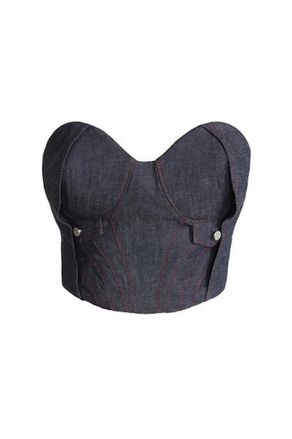 JENDUE Chaby Light Denim Corset Crop Top | Strapless Bustier by Jendue