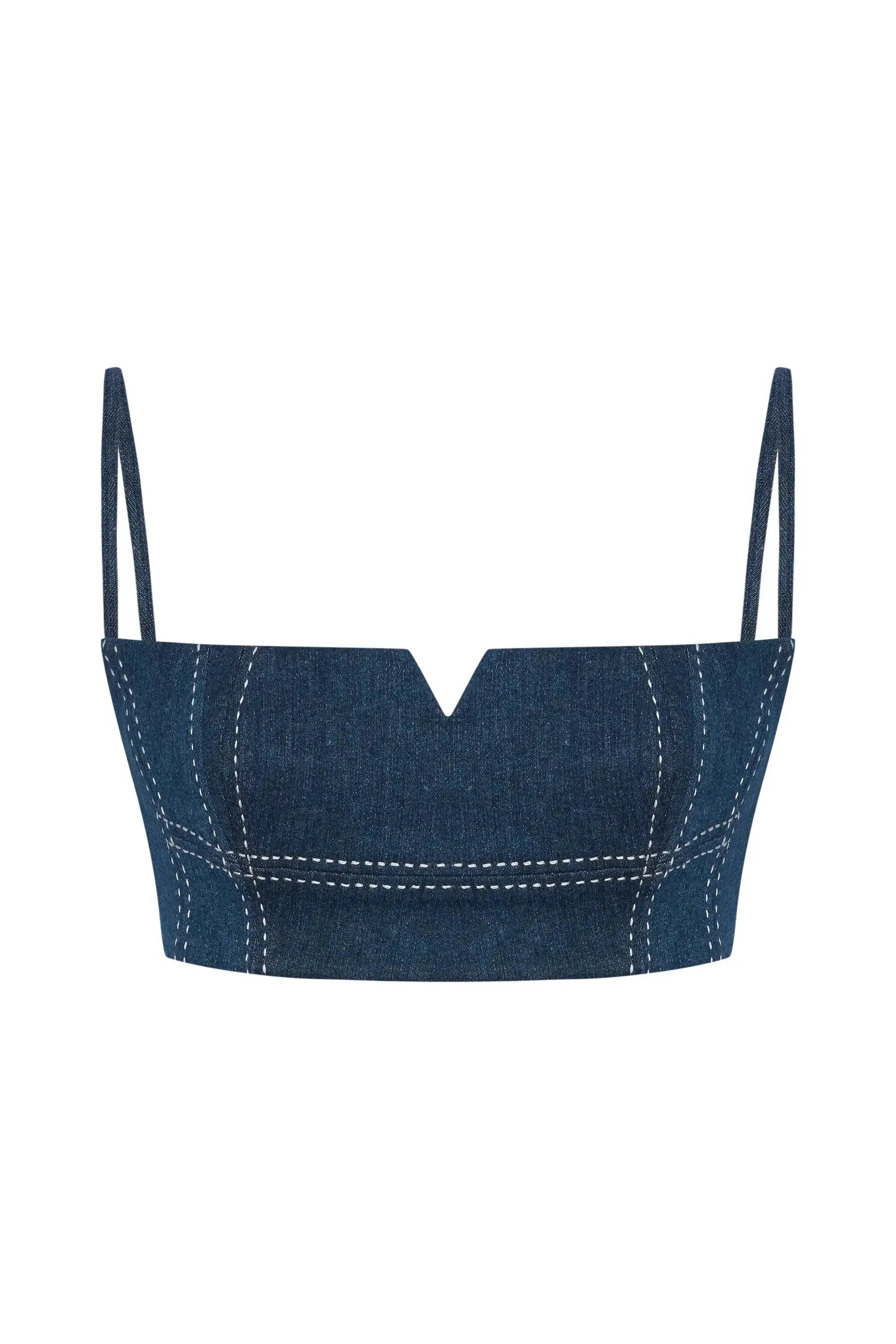 JENDUE Clementine Denim Crop Top - Women's Jean Bralette by Jendue US