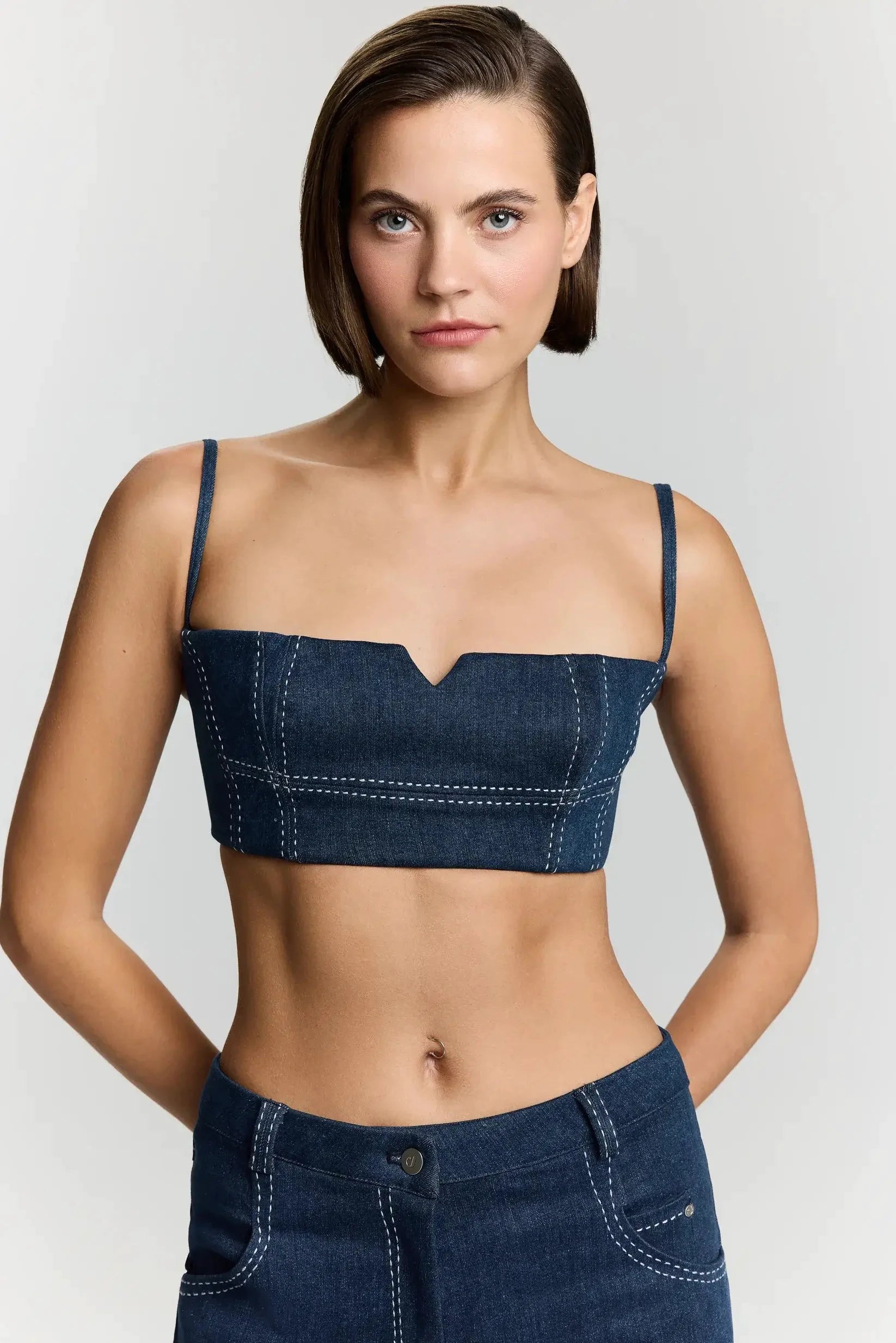 JENDUE Clementine Denim Crop Top - Women's Jean Bralette by Jendue US
