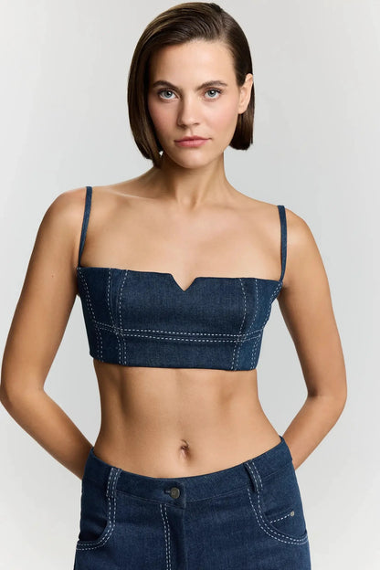 JENDUE Clementine Denim Crop Top - Women's Jean Bralette by Jendue US