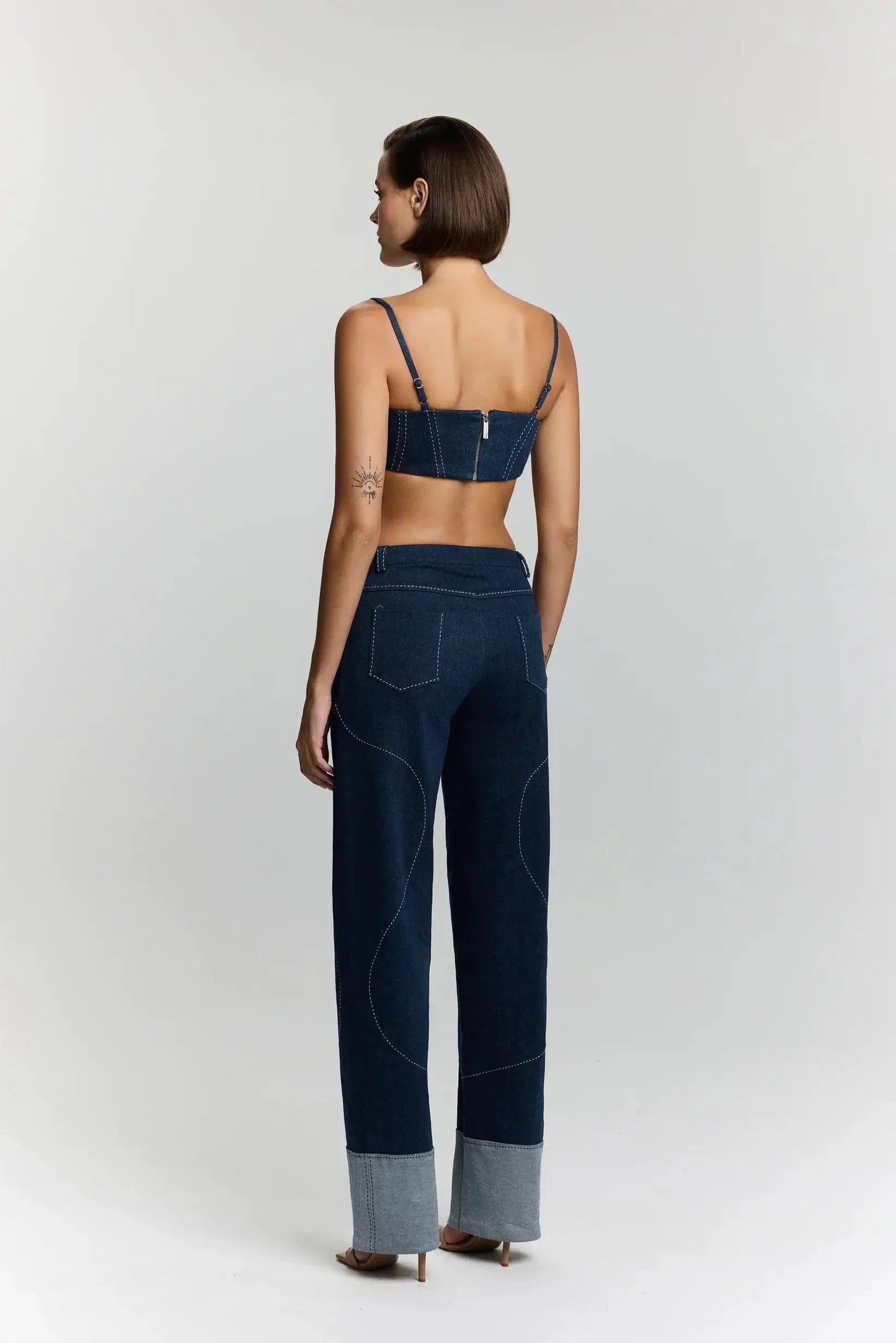 JENDUE Clementine Denim Crop Top - Women's Jean Bralette by Jendue US