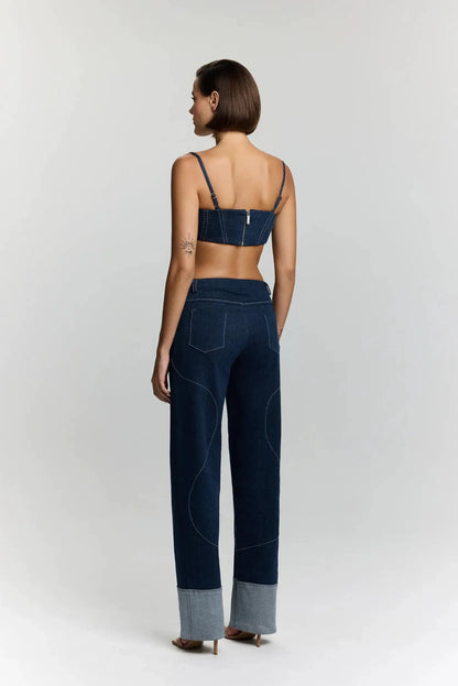 JENDUE Clementine Denim Crop Top - Women's Jean Bralette by Jendue US