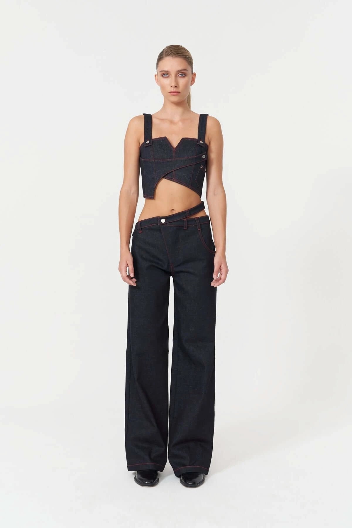 JENDUE Davidson Asymmetric Belt Denim Jean - Unique Wide Leg by Jendue