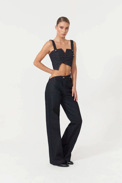 JENDUE Davidson Asymmetric Belt Denim Jean - Unique Wide Leg by Jendue