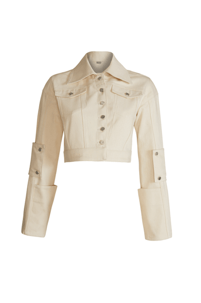 JENDUE Davidson Cross Denim Jacket - Ecru & Deep Blue - Ansley Effect