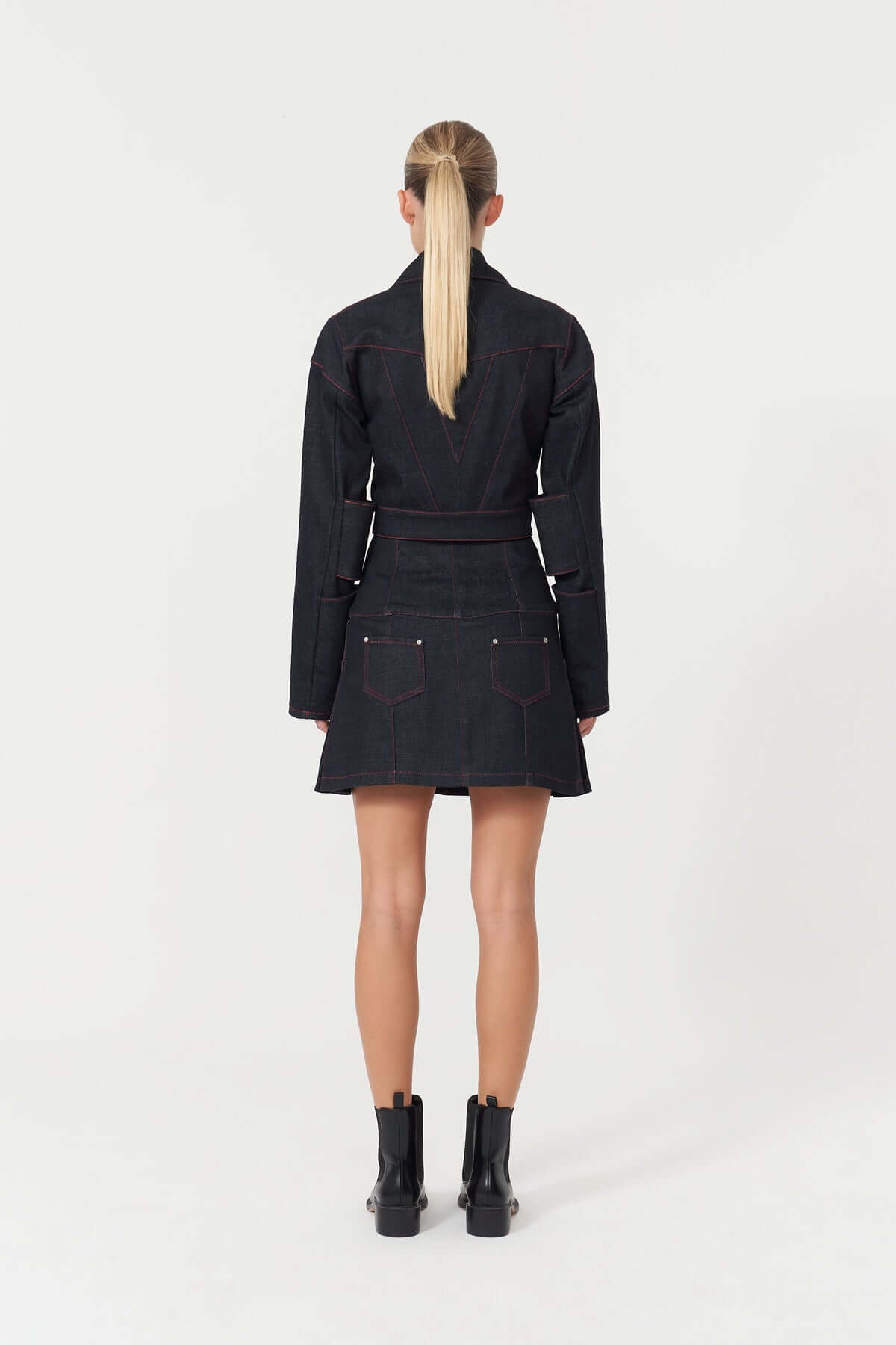 JENDUE Davidson Cross Denim Jacket - Ecru & Deep Blue - Ansley Effect