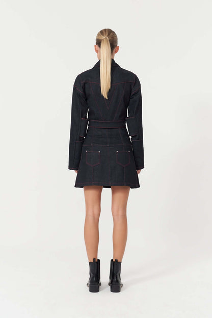 JENDUE Davidson Cross Denim Jacket - Ecru & Deep Blue - Ansley Effect