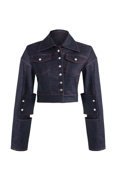 JENDUE Davidson Cross Denim Jacket - Ecru & Deep Blue - Ansley Effect