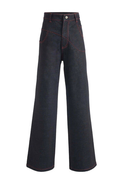 JENDUE Davidson Cross Line Denim Jean - Wide Leg Dark Wash by Jendue