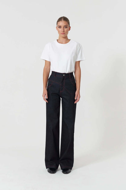 JENDUE Davidson Cross Line Denim Jean - Wide Leg Dark Wash by Jendue