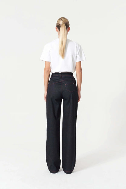 JENDUE Davidson Cross Line Denim Jean - Wide Leg Dark Wash by Jendue