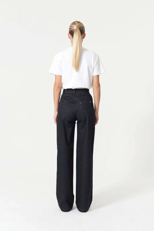 JENDUE Davidson Cross Line Denim Jean - Wide Leg Dark Wash by Jendue