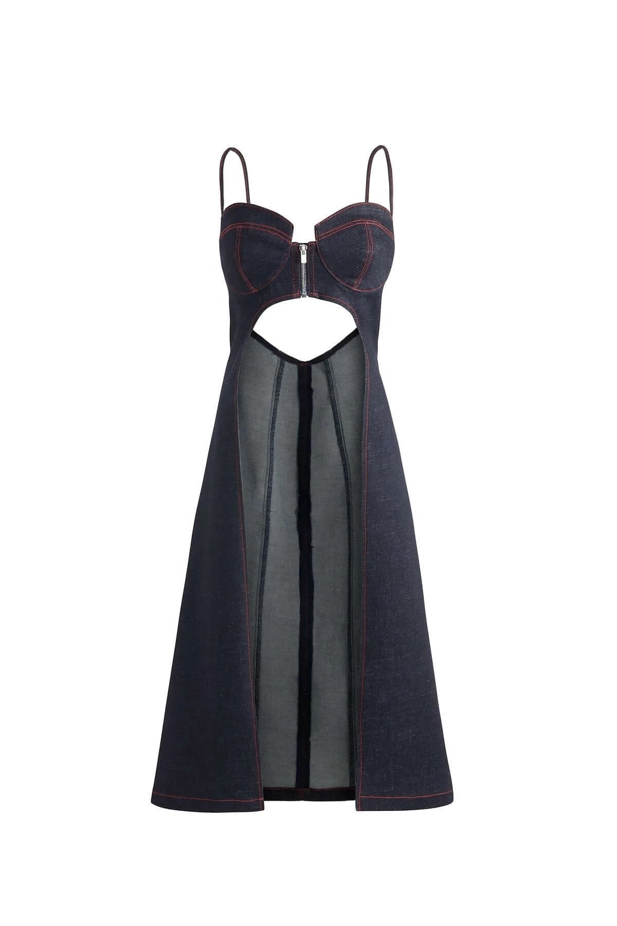 JENDUE Davidson Denim Dress - Stylish Strappy Midi Dress by Jendue