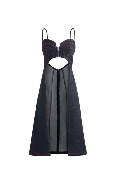 JENDUE Davidson Denim Dress - Stylish Strappy Midi Dress by Jendue