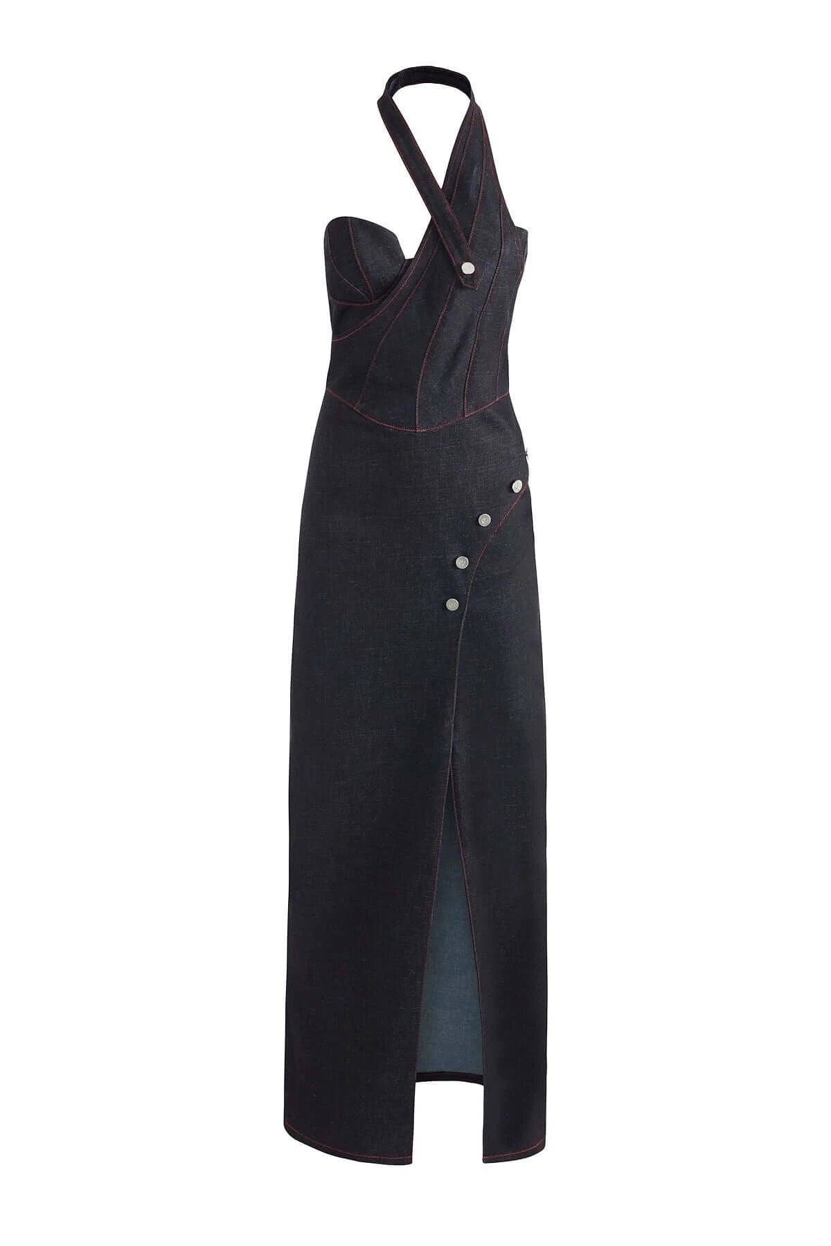 JENDUE Davidson Denim Maxi Dress - One Shoulder Design by Jendue