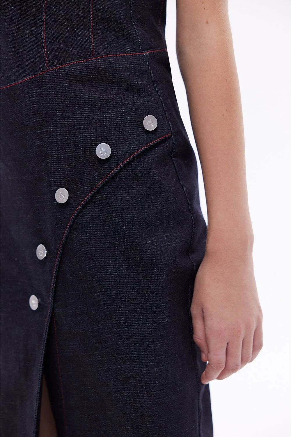 JENDUE Davidson Denim Maxi Dress - One Shoulder Design by Jendue