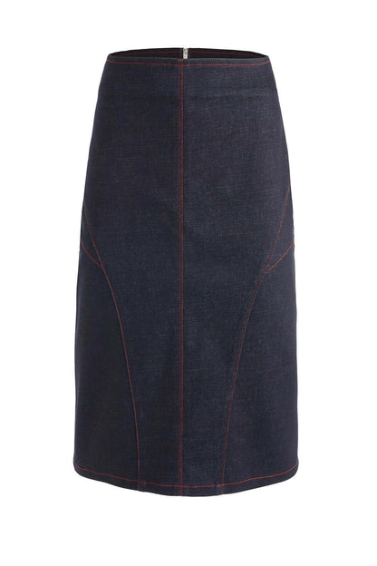 JENDUE Davidson Denim Skirt - Classic Dark Wash Pencil Skirt by Jendue