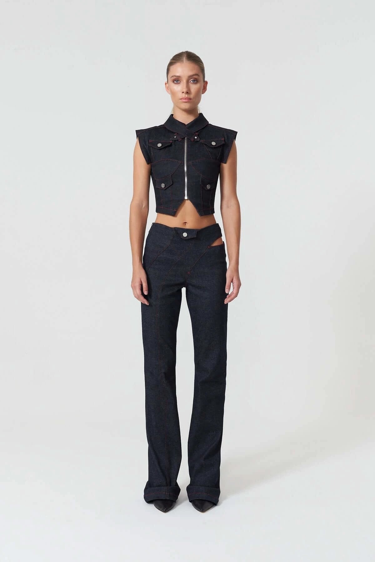 JENDUE Davidson Denim Vest - Stylish Cropped Jean Top by Jendue