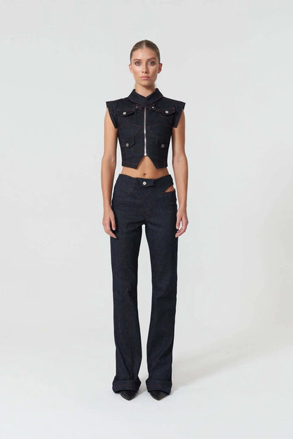JENDUE Davidson Denim Vest - Stylish Cropped Jean Top by Jendue