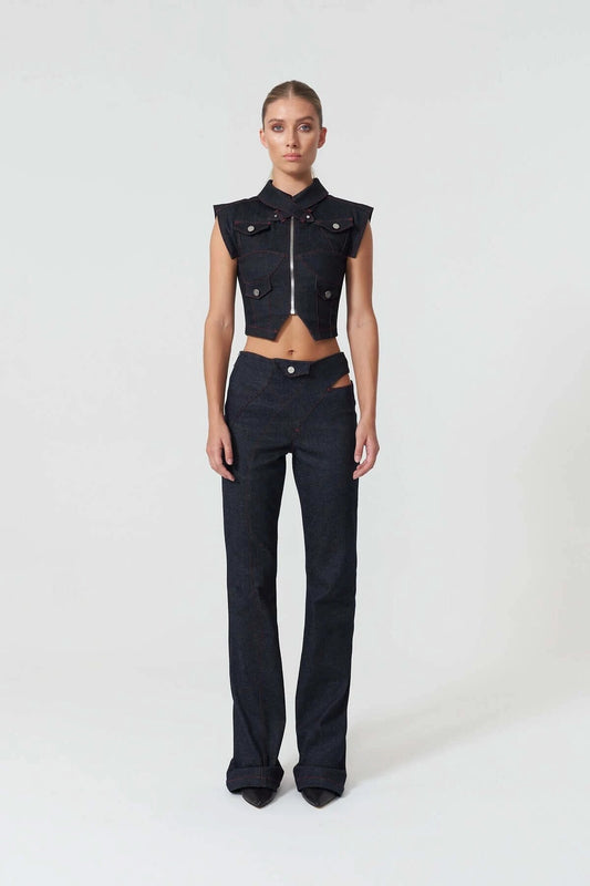 JENDUE Davidson Denim Vest - Stylish Cropped Jean Top by Jendue