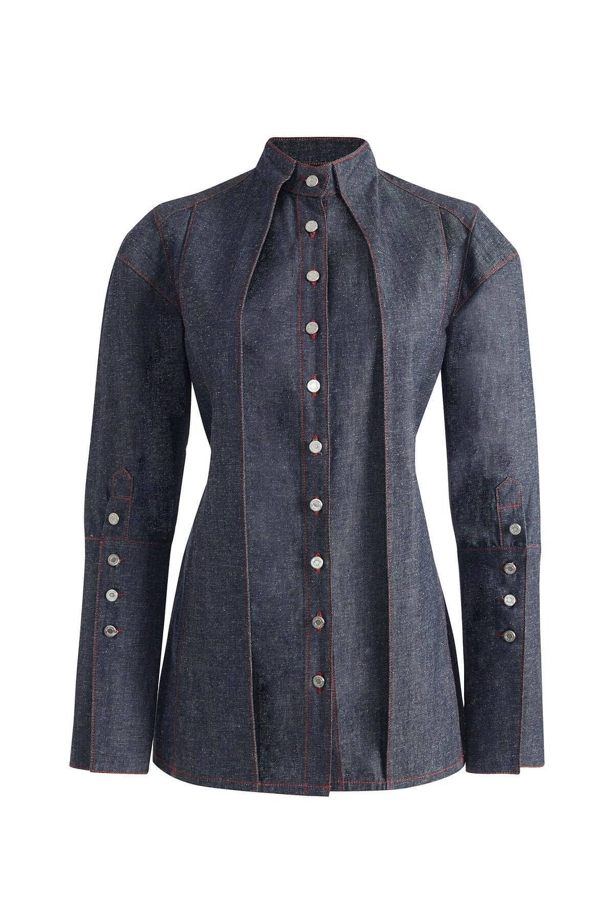 JENDUE Davidson Double Collar Denim Shirt - Women's Blouse by Jendue