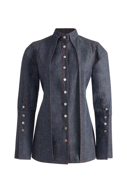 JENDUE Davidson Double Collar Denim Shirt - Women's Blouse by Jendue