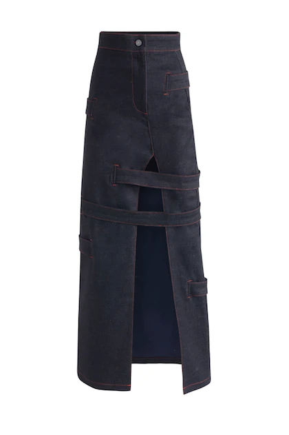 JENDUE Davidson Maxi Denim Skirt - High-Slit & Strappy by Jendue