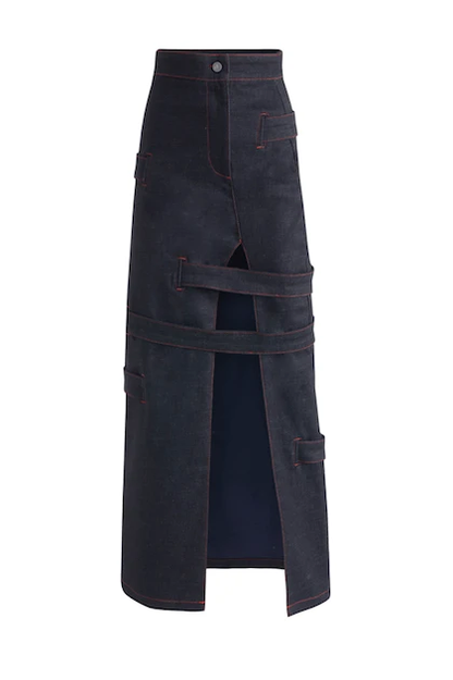 JENDUE Davidson Maxi Denim Skirt - High-Slit & Strappy by Jendue