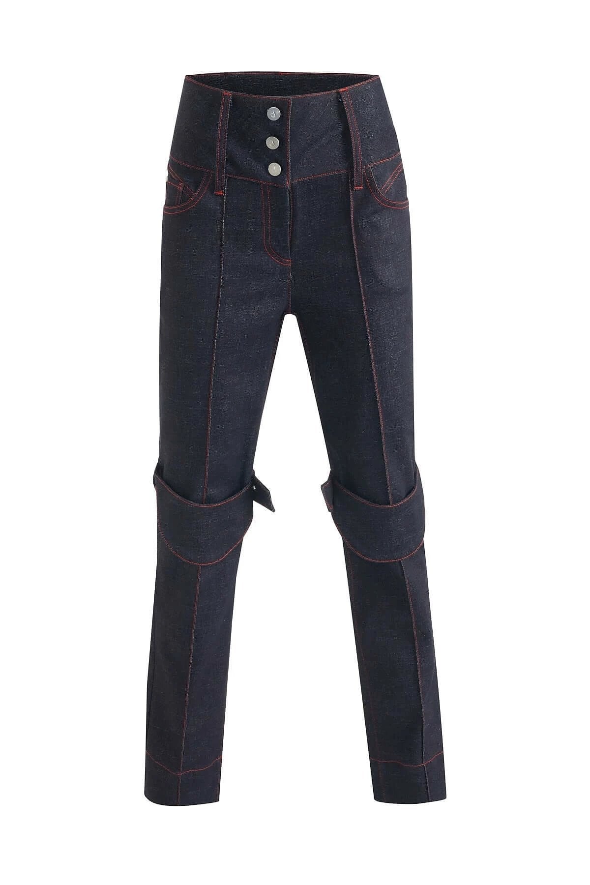 JENDUE Davidson Straight Leg Denim Jeans - Red Stitch by Jendue