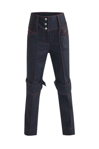 JENDUE Davidson Straight Leg Denim Jeans - Red Stitch by Jendue