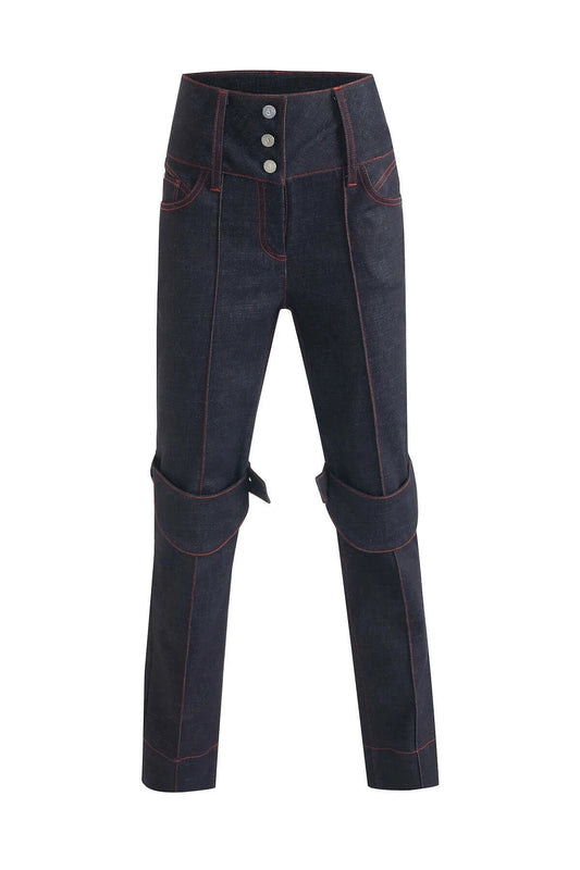 JENDUE Davidson Straight Leg Denim Jeans - Red Stitch by Jendue