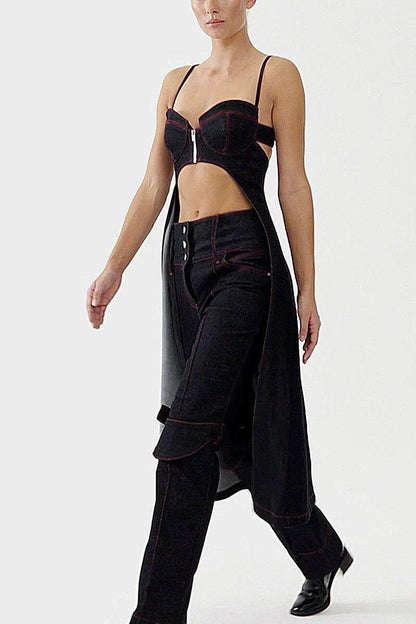 JENDUE Davidson Straight Leg Denim Jeans - Red Stitch by Jendue