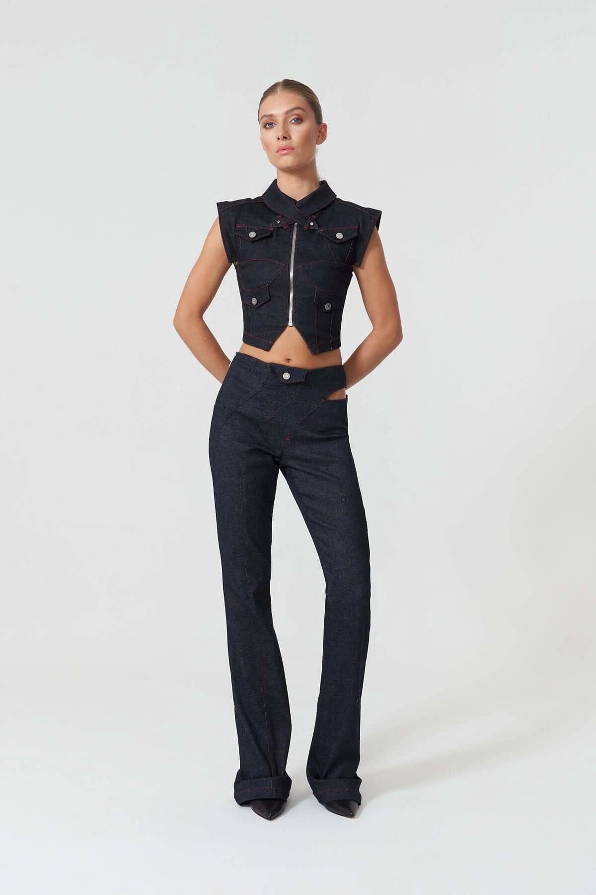JENDUE Davidson Wide Leg Denim Jean - Unique Cut-Out Style by Jendue